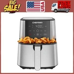 Chefman 6 Qt. Air Fryer 4 Functions W/ Touch Controls, Hi-fry Button, Stainless New. Price: $54.13.