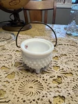 Fenton White Milk Glass Hobnail Kettle Bowl Handle Salt Cellar/toothpick Holder Used. Price: $18.71.