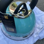 Creative Home Turquoise Blue Stainless Steel Kettle 3 Quart Whistling Tea Pot Open. Price: $30.00.