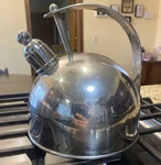 Cuisinart Polished Stainless Whistling Tea Kettle BA-165A 2 Quart Cool Handle Used. Price: $30.00.