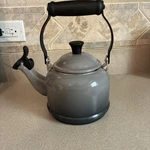 Creuset Demi Tea Kettle Pot 1.25 Qt Light Dark Gray Enamel Steel Whistling Used. Price: $74.95.