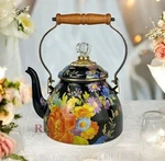Mackenzie-childs Black Flower Market Tea Kettle 2 Qt. New No Box Open. Price: $140.00.
