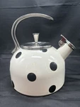 Kate Spade Whistling Tea Pot Kettle Lenox Art Deco White Black Polka-dot 2.5QT Used. Price: $40.00.