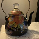 Mackenzie-childs Black Floral Enamel Stove Top Tea Kettle 2 Qt W/ Lid New. Price: $80.00.