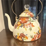 Mackenzie-childs Floral Enamel Stove Top Kettle 3 Qt W/ Lid, Handle Used. Price: $95.50.