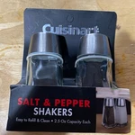 Cuisinart Salt & Pepper Shakers Set Glass W/ Stainless Steel Tops Easy Fill New. Price: $15.00.