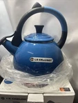 New Creuset Enamel Steel 1.6 Qt Oolong Tea Kettle, Marseille Blue Whistle. Price: $69.00.