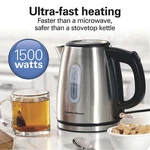 Hamilton Beach Kettle, 1.2 L, 5 Cup Capacity, Ultra-fast Heating, Auto Shutoff New. Price: $29.62.