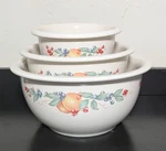 Vintage Corelle Abundance Nesting Mixing Bowls Set Of Three 1 Qt, 2 And 3QT Used. Price: $26.58.