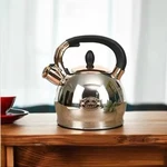 Luxgrace Stainless Steel Whistling Tea Kettle 2.8 Qt Rose Gold & Silver Open. Price: $20.00.