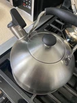 Mainstays 1.8-LITER Whistle Tea Kettle, Stainless Steel, Good Condition Used. Price: $14.00.