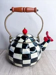 Mackenzie-childs Courtly Check Tea Kettle Whistling 2 Qt. Black White Ships Free Used. Price: $129.00.