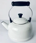 Vintage Creuset Whistling Tea Kettle Pot 2.2 Qt White Enamel Steel No Plug Used. Price: $49.99.