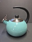 Farberware Luna 2.5 Qt Aqua Enamel Whistling Stovetop Kettle Teapot Used. Price: $10.00.