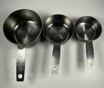 Vintage Set Of Ekco Stainless Steel Measuring Cups Cup, 1/2 & 1/3 Used. Price: $9.99.