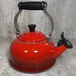 Creuset Whistling Tea Kettle Enamel On Steel Cerise Red Ombre Pot 1.6 Used. Price: $34.99.