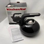 Kitchenaid Qt Black Porcelain Enamel Whistling Tea Kettle Model 51629 W/ Box Open. Price: $74.99.