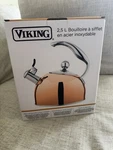 New Viking 2.6 Qt Stainless Steel Whistling Tea Kettle Rose Gold Glass Lid. Price: $189.99.