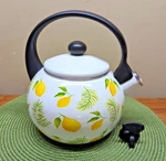 Damaged! Temp-tations 2.3-QT Seasonal Enamel Steel Kettle Lemons & Palm For. Price: $15.00.