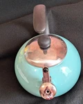 Farberware Luna 2.5 Qt Whistling Turquoise Aqua Enamel Over Steel Tea Kettle New. Price: $22.00.