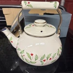 Lenox Holiday Enamel Tea Kettle Made In Japan Holly & Berry Gold Trim Christmas New. Price: $25.00.