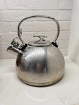 Circulon Style Whistling Tea Kettle 2.3-QT. Stainless Steel Flip Up Spout Used. Price: $25.00.