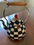 Mackenzie Childs 2 Quart Tea Kettle Courtly Check Pattern Used. Price: $72.00.