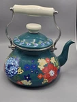 Pioneer Woman Enamel Steel Dazzling Dahlias Kettle Teal Green Never Used. Price: $28.00.