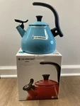 "turquoise" Creuset 1.6 Qt Enamel-on-steel Whistling Chrysenth Tea Kettle Nwt New. Price: $170.99.