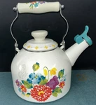 Pioneer Woman Blooming Bouquet 2-QUART Tea Kettle Enamel Steel Floral Used. Price: $38.77.