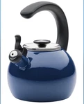 Circulon Enamel Steel Whistling Teakettle/teapot Flip-up Spout, 2 Quart; Navy New. Price: $49.99.