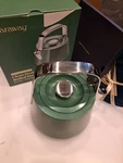 Caraway Sage Stovetop Whistling Tea Kettle 2QT Stainless Steel W/ Pot Holder Open. Price: $127.77.