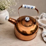 Vintage Copper Tea Kettle With Blue & White Ceramic Accents Tested Used. Price: $49.50.