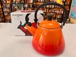 Nib Beautiful Creuset Flame Orange Kone Whistling Tea Kettle 1.7 Qt. Price: $129.99.