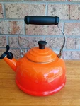 Creuset Enamel On Steel Whistling Tea Kettle 1.7 Qt Flame Orange Classic Used. Price: $69.99.