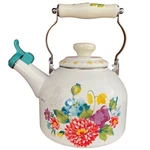 The Pioneer Woman Tea Kettle Blooming Bouquet Enamel Steel 2 Quart Farmhouse Open. Price: $34.99.
