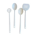 Ekco Ancona White Melamine Utensil Set Of 4 13.5" Slotted Solid Spoons Spatula Used. Price: $45.00.