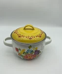 Pioneer Women Yellow Lid With Blossom White Enamel Steel 1.5 Quart Dutch Oven Used. Price: $24.00.