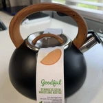Goodful 2.5-QT. Stainless Steel Whistling Kettle, Black Open. Price: $27.45.
