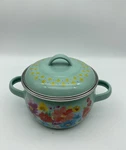 Pioneer Women Turquoise Breezy Blossom Enamel Steel 1.5 Quart Dutch Oven Used. Price: $24.00.