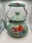 Pioneer Woman Breezy Blossom Tea Kettle Floral Enamel Steel 1.9 Qt Cottage Used. Price: $22.90.