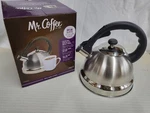 Mr. Coffee Claredale Stainless Steel Whistling Tea Kettle Brushed Satin 2.2QT. New. Price: $15.99.