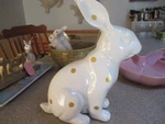 Nwt 12" Bella Lux Large Ceramic Easter Rabbit Bunny White & Gold Polka Dots-cute New. Price: $54.99.
