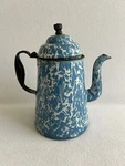 Vintage Enamelware White Blue Swirl Splatter Gooseneck Tea Kettle Coffee Pot Used. Price: $48.99.