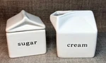 Crate & Barrel Milk Carton Sugar Creamer Set, White Ceramic Used. Price: $20.00.