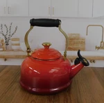 Creuset Classic 1.7 Quart Whistling Kettle With Gold Knob, Cerise - New. Price: $119.95.