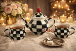 Mackenzie-childs Courtly Check Tea Party Set 2 Cups For Me New Box. Price: $170.00.
