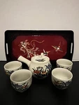 Japanese Chinese Saki Tea Pot 4 Cups Side Handle Flowers Birds Tray Vgt Gift Used. Price: $25.50.