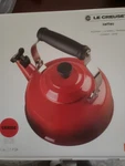 Creuset Enamel Classic Red Cerise 1.7 Quart Whistle Tea Kettle New In Box. Price: $90.00.