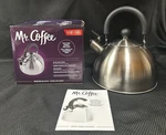Mr. Coffee Stainless Steel Whistling Tea Kettle 1.5 Quart Black Handle New Open. Price: $12.00.